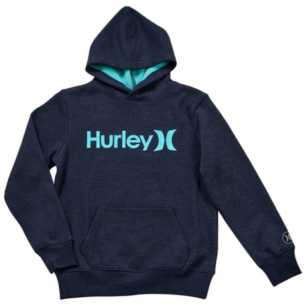 Hurley Boys L Hoodie Pullover Navy Teal Lined Youth Sweatshirt